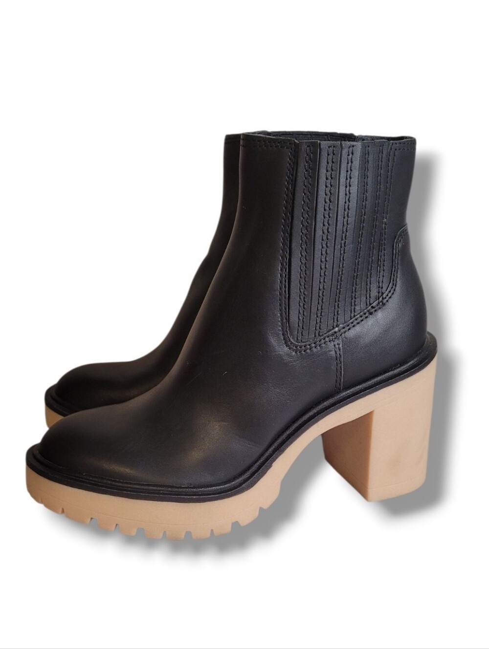 Dolce Vita Caster H2O Black Leather Platform Ankle Boots • Size 6.5 Waterproof